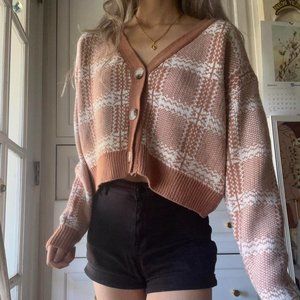 Princess Polly Plaid Pink Knit Cardigan Sweater